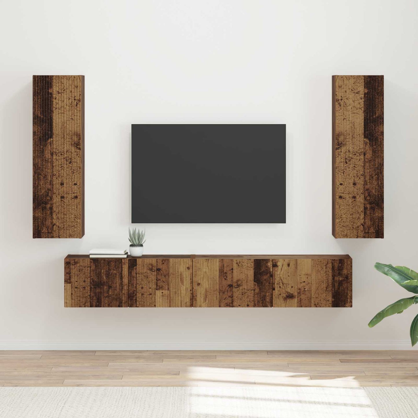 TV Cabinet Set Wall-mounted 3 pcs Old Wood Engineered Wood