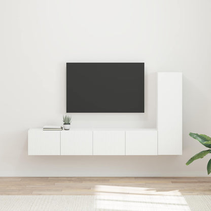 TV Cabinet Set Wall-mounted 3 pcs White Engineered Wood