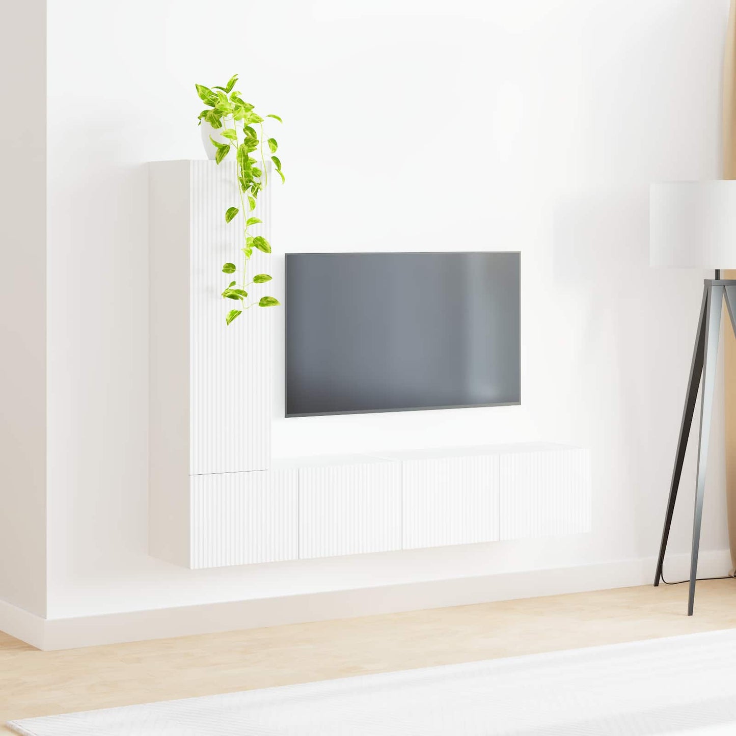 TV Cabinet Set Wall-mounted 3 pcs White Engineered Wood