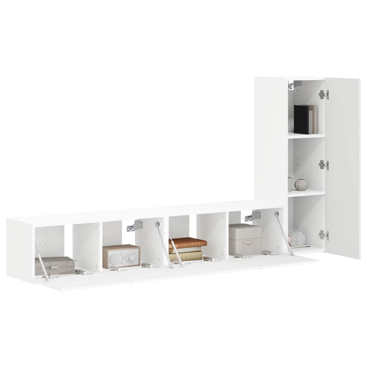 TV Cabinet Set Wall-mounted 3 pcs White Engineered Wood
