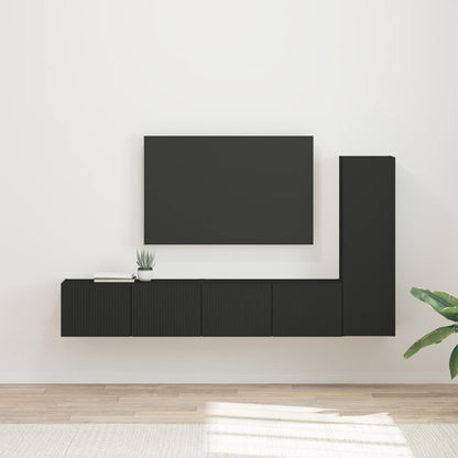 TV Cabinet Set Wall-mounted 3 pcs Black Engineered Wood