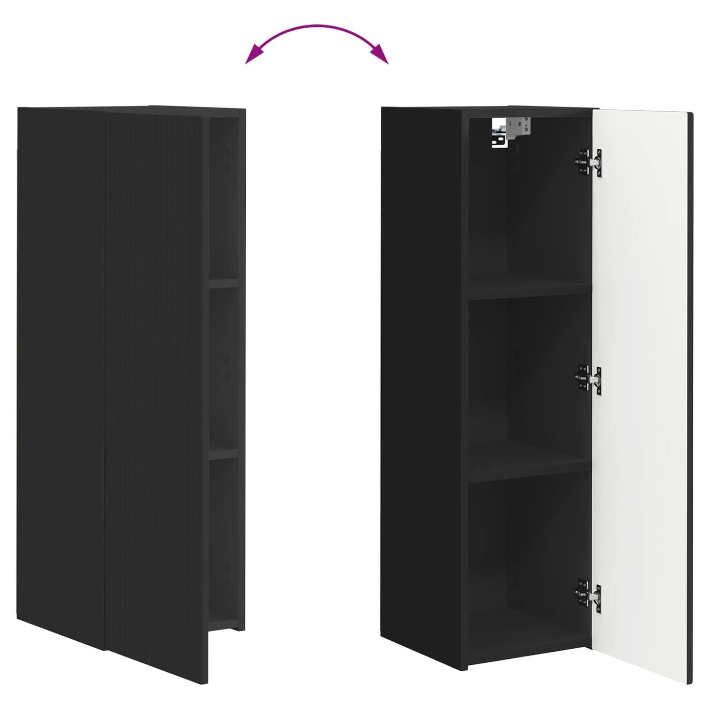 TV Cabinet Set Wall-mounted 3 pcs Black Engineered Wood