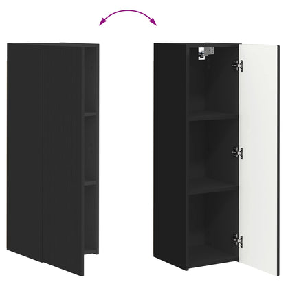 TV Cabinet Set Wall-mounted 3 pcs Black Engineered Wood