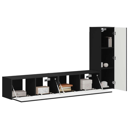 TV Cabinet Set Wall-mounted 3 pcs Black Engineered Wood