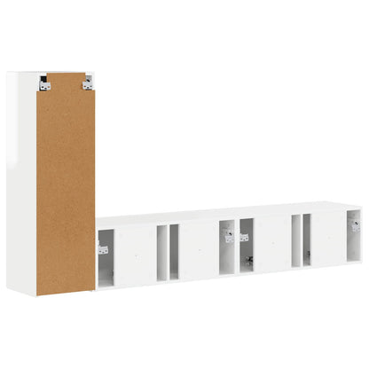 TV Cabinet Set 3 pcs High Gloss White Engineered Wood