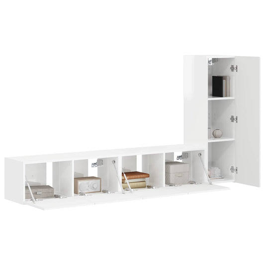 TV Cabinet Set 3 pcs High Gloss White Engineered Wood