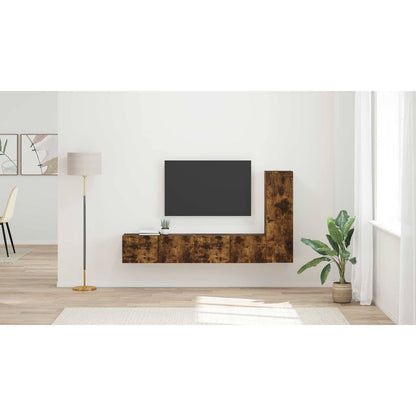 TV Cabinet Set Wall-mounted 3 pcs Smoked Oak Engineered Wood