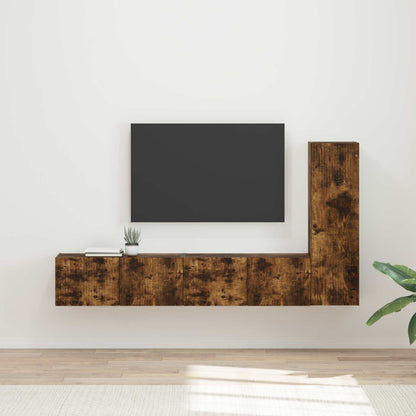 TV Cabinet Set Wall-mounted 3 pcs Smoked Oak Engineered Wood