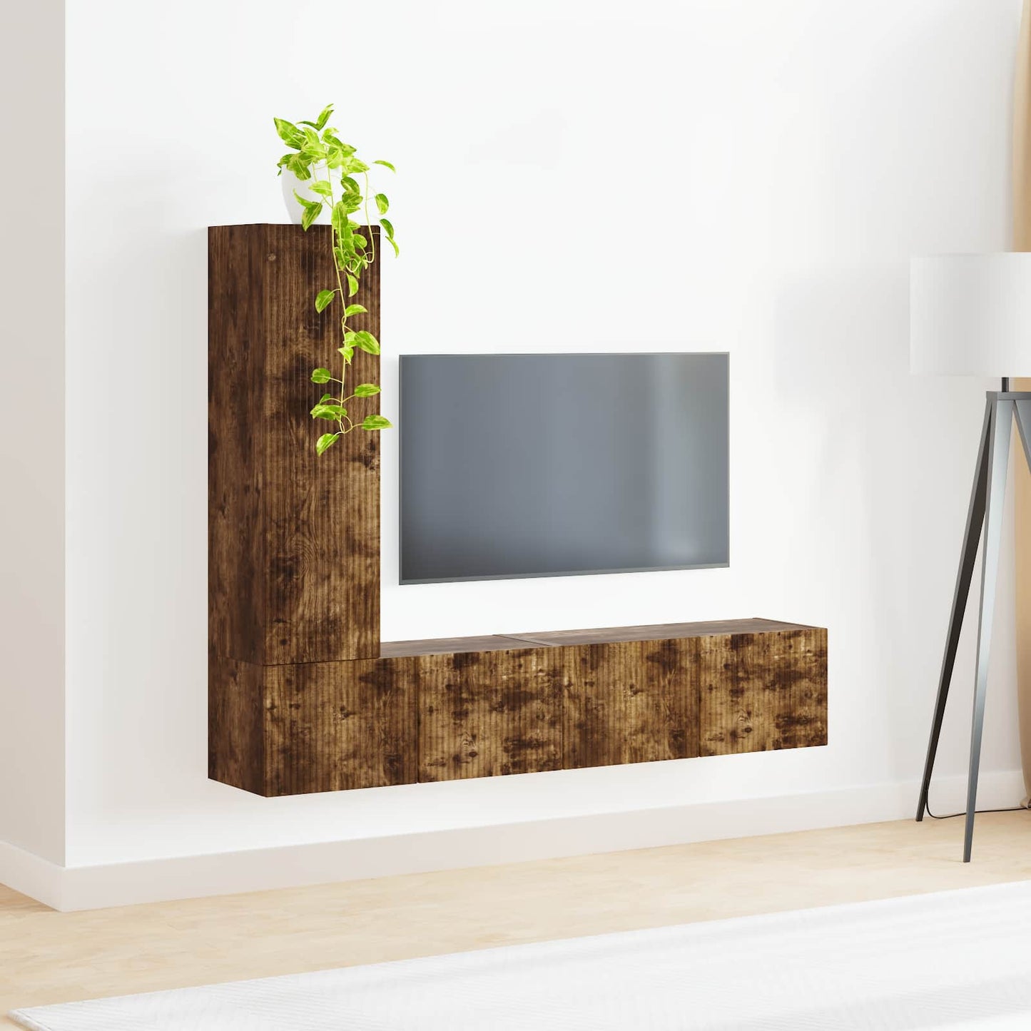 TV Cabinet Set Wall-mounted 3 pcs Smoked Oak Engineered Wood