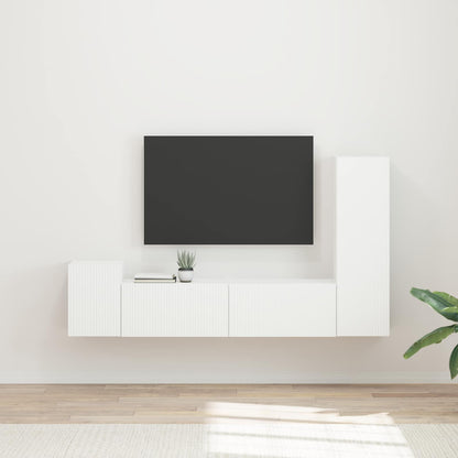 TV Cabinet Set Wall-mounted 4 pcs White Engineered Wood
