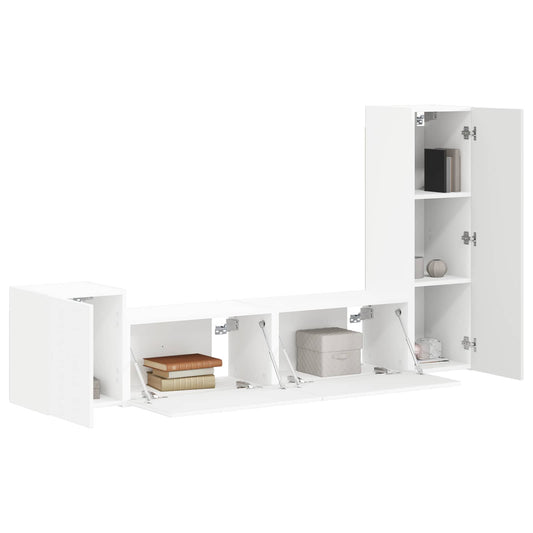 TV Cabinet Set Wall-mounted 4 pcs White Engineered Wood