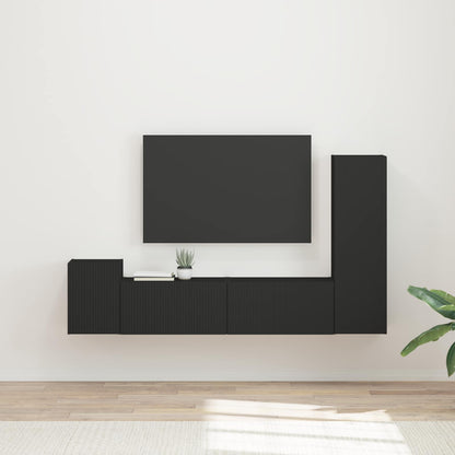 TV Cabinet Set Wall-mounted 4 pcs Black Engineered Wood