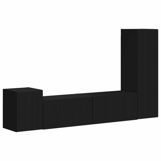 TV Cabinet Set 4 pcs Black Engineered Wood