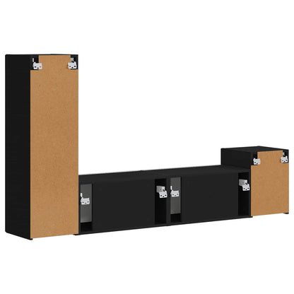 TV Cabinet Set Wall-mounted 4 pcs Black Engineered Wood