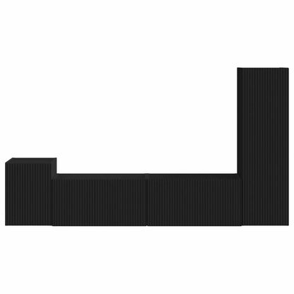 TV Cabinet Set 4 pcs Black Engineered Wood