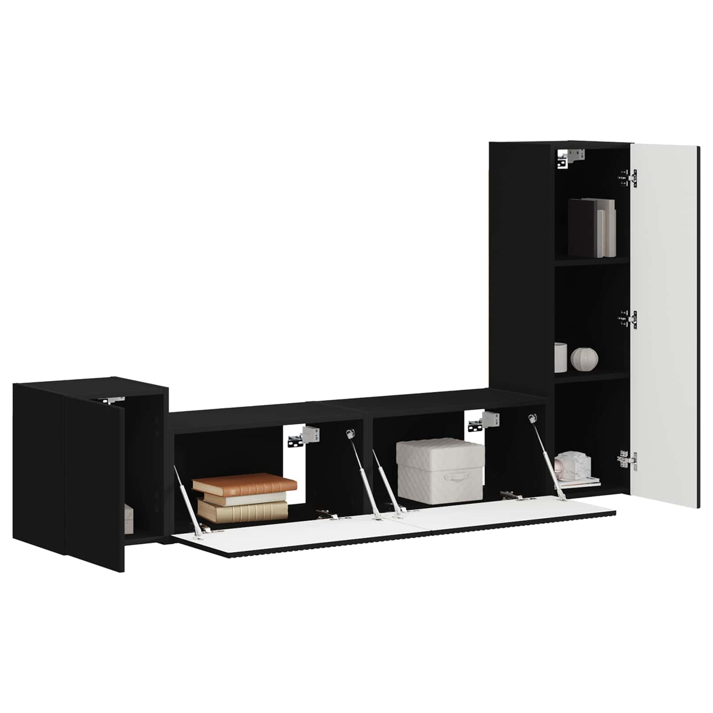 TV Cabinet Set Wall-mounted 4 pcs Black Engineered Wood