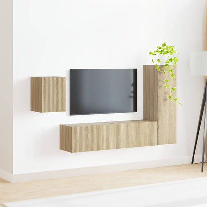 TV Cabinet Set Wall-mounted 4 pcs Sonoma Oak Engineered Wood