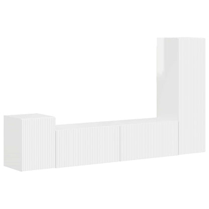 TV Cabinet Set 4 pcs High Gloss White Engineered Wood