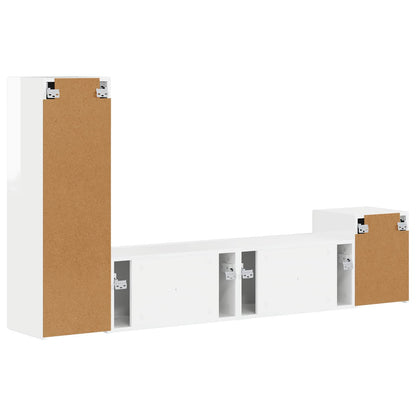 TV Cabinet Set 4 pcs High Gloss White Engineered Wood