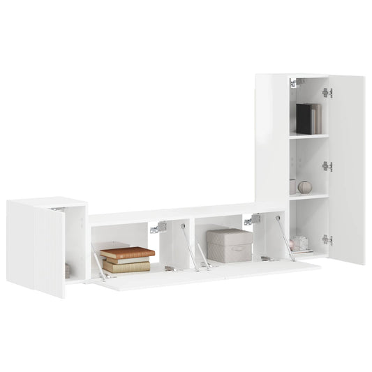 TV Cabinet Set 4 pcs High Gloss White Engineered Wood