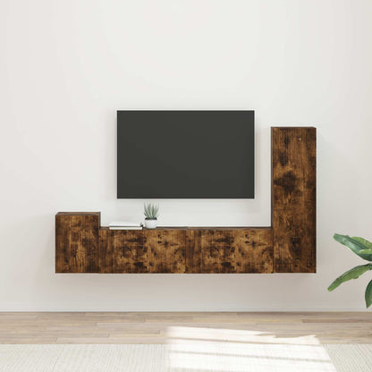 TV Cabinet Set Wall-mounted 4 pcs Smoked Oak Engineered Wood
