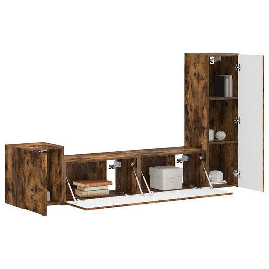 TV Cabinet Set Wall-mounted 4 pcs Smoked Oak Engineered Wood