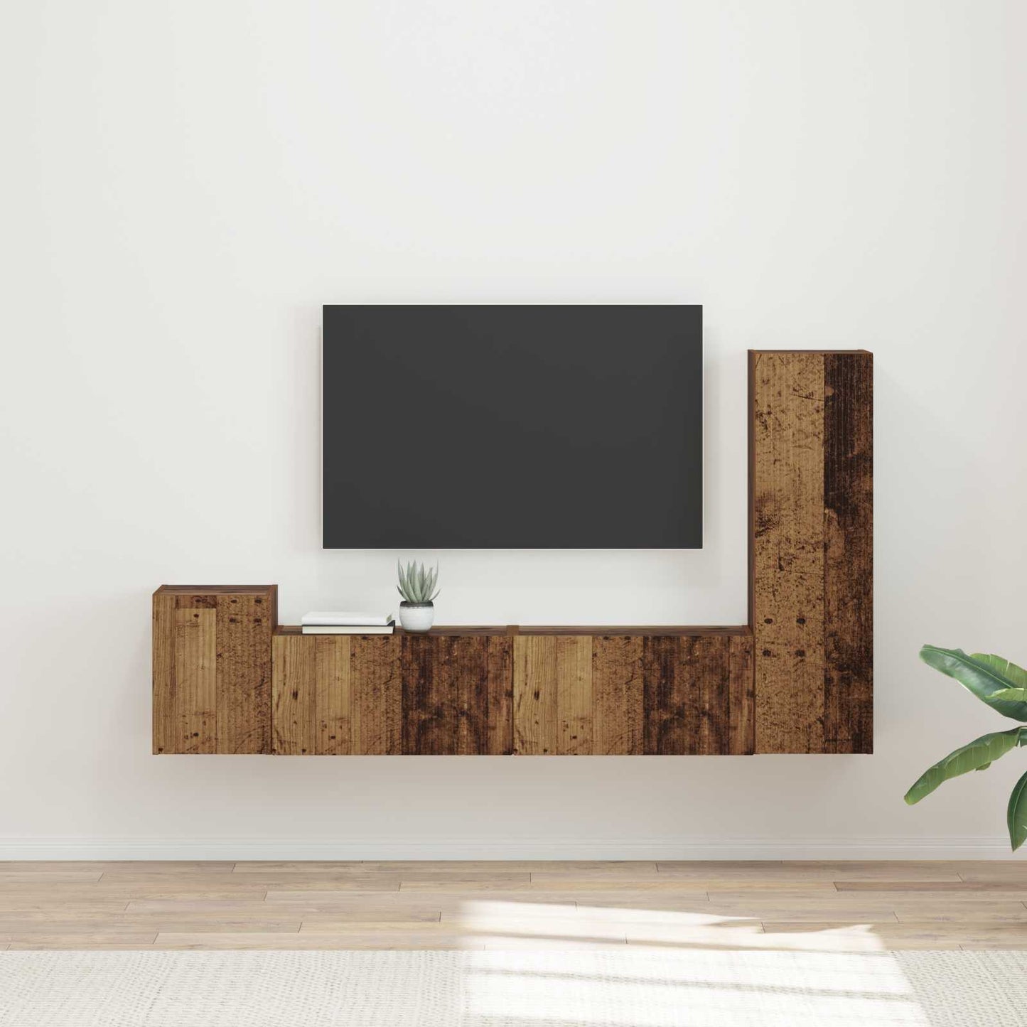TV Cabinet Set Wall-mounted 4 pcs Old Wood Engineered Wood