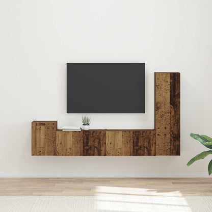 TV Cabinet Set Wall-mounted 4 pcs Old Wood Engineered Wood
