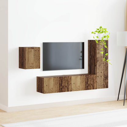 TV Cabinet Set Wall-mounted 4 pcs Old Wood Engineered Wood