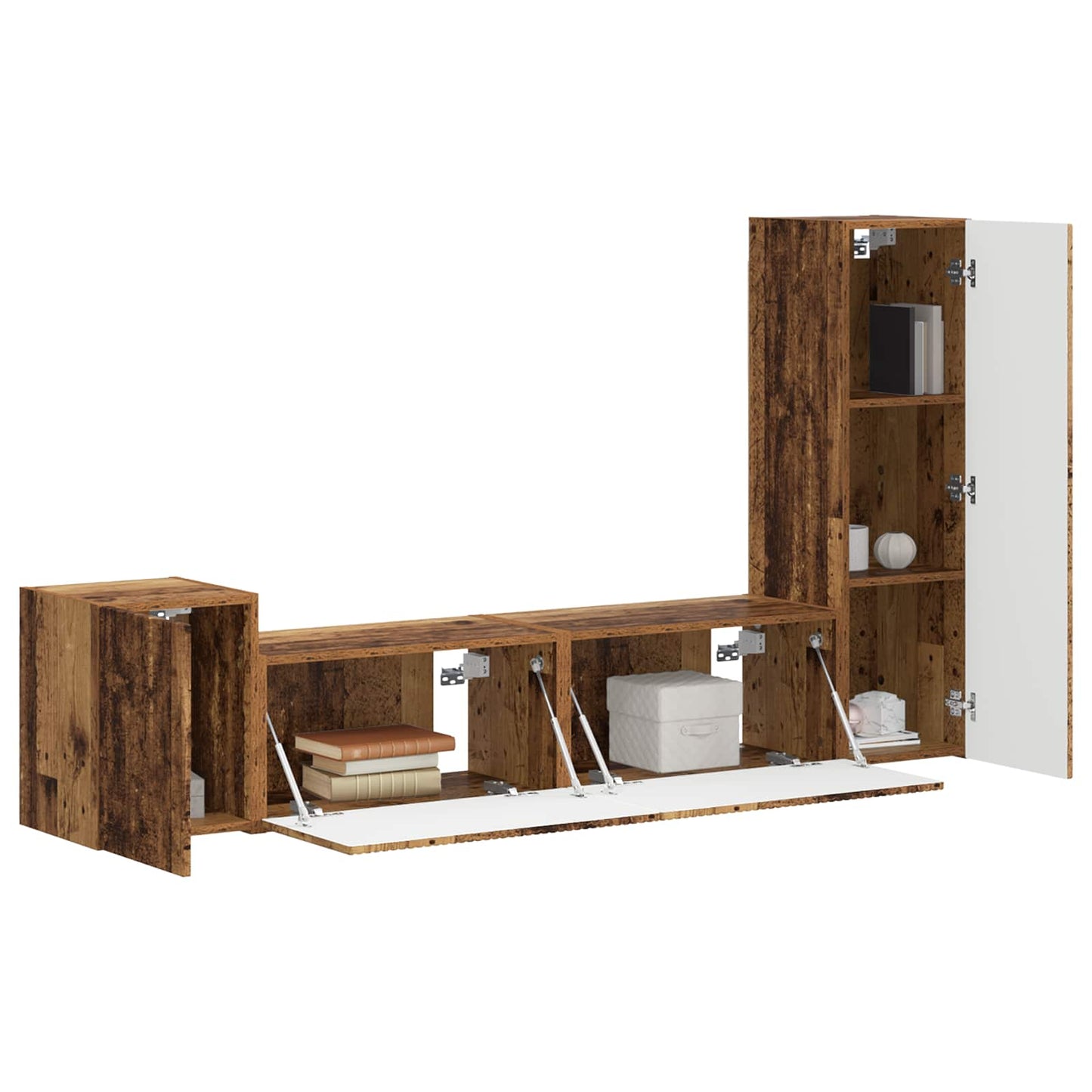 TV Cabinet Set Wall-mounted 4 pcs Old Wood Engineered Wood