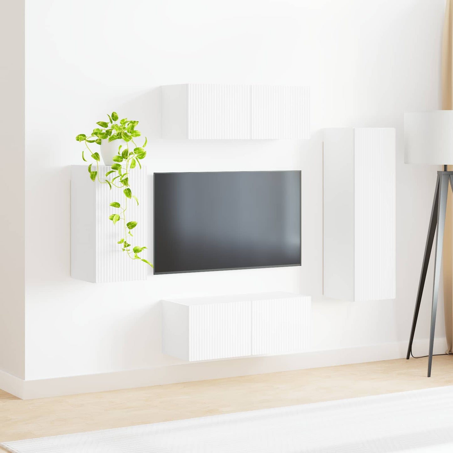 TV Cabinet Set Wall-mounted 4 pcs White Engineered Wood