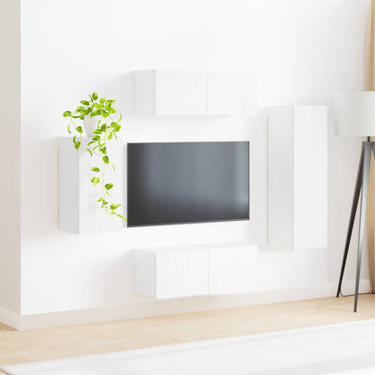 TV Cabinet Set Wall-mounted 4 pcs White Engineered Wood