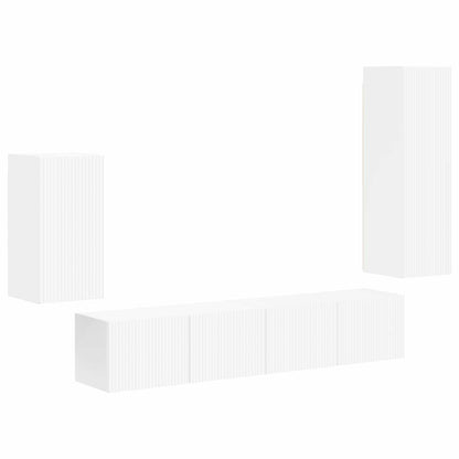 TV Cabinet Set Wall-mounted 4 pcs White Engineered Wood