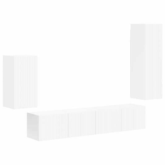 TV Cabinet Set Wall-mounted 4 pcs White Engineered Wood