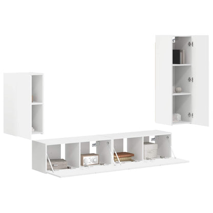 TV Cabinet Set Wall-mounted 4 pcs White Engineered Wood