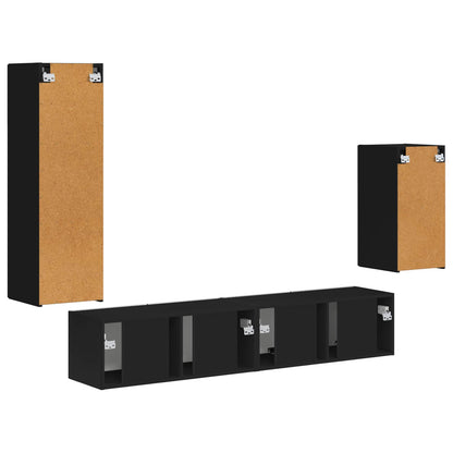 TV Cabinet Set Wall-mounted 4 pcs Black Engineered Wood