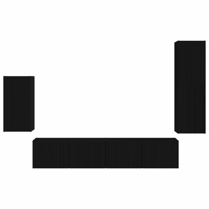 TV Cabinet Set Wall-mounted 4 pcs Black Engineered Wood