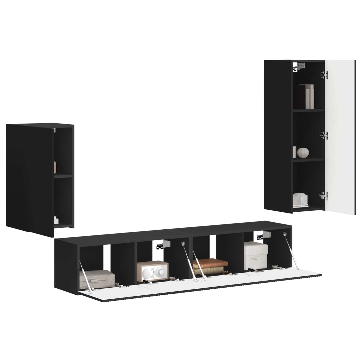 TV Cabinet Set Wall-mounted 4 pcs Black Engineered Wood