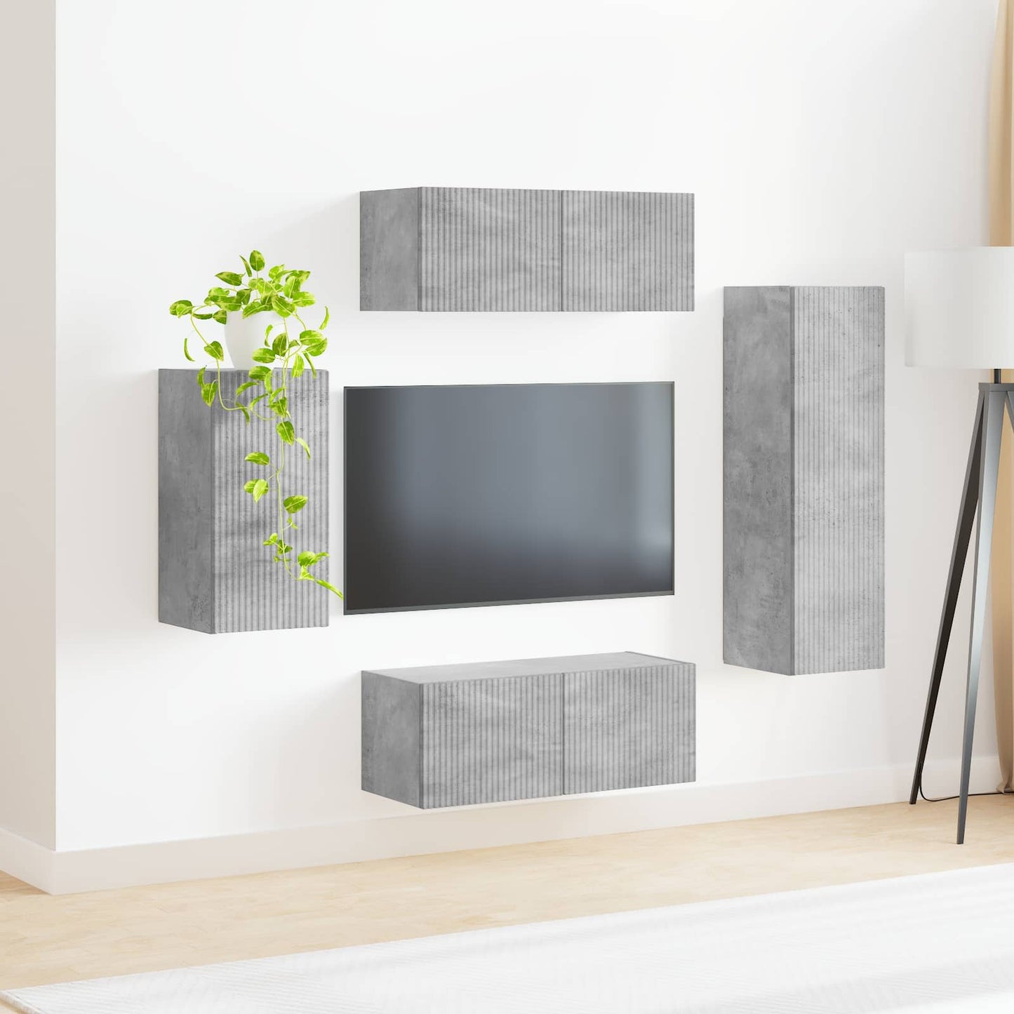 TV Cabinet Set Wall-mounted 4 pcs Concrete Grey Engineered Wood