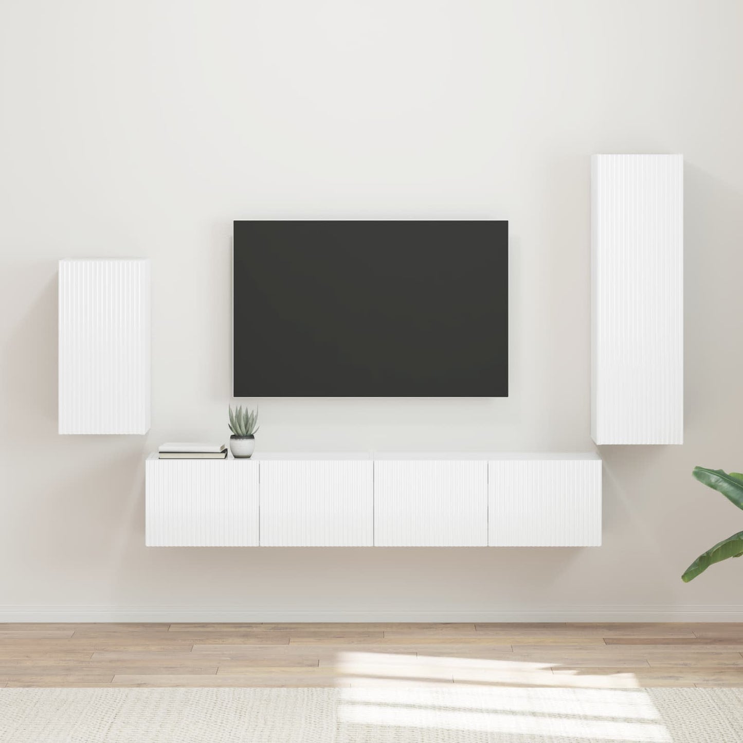 TV Cabinet Set 4 pcs High Gloss White Engineered Wood
