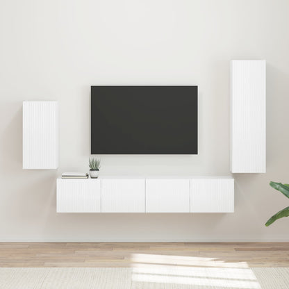 TV Cabinet Set 4 pcs High Gloss White Engineered Wood