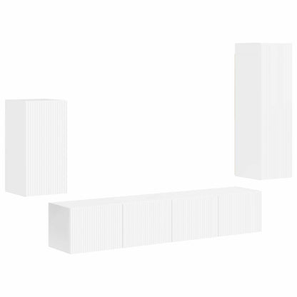 TV Cabinet Set 4 pcs High Gloss White Engineered Wood