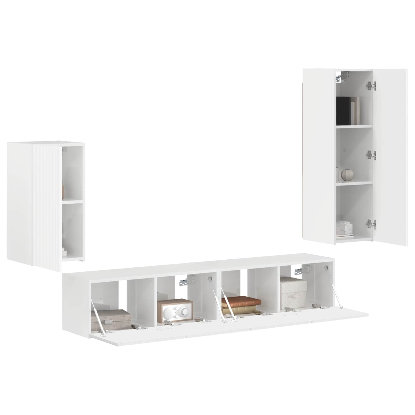 TV Cabinet Set 4 pcs High Gloss White Engineered Wood
