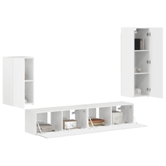 TV Cabinet Set 4 pcs High Gloss White Engineered Wood