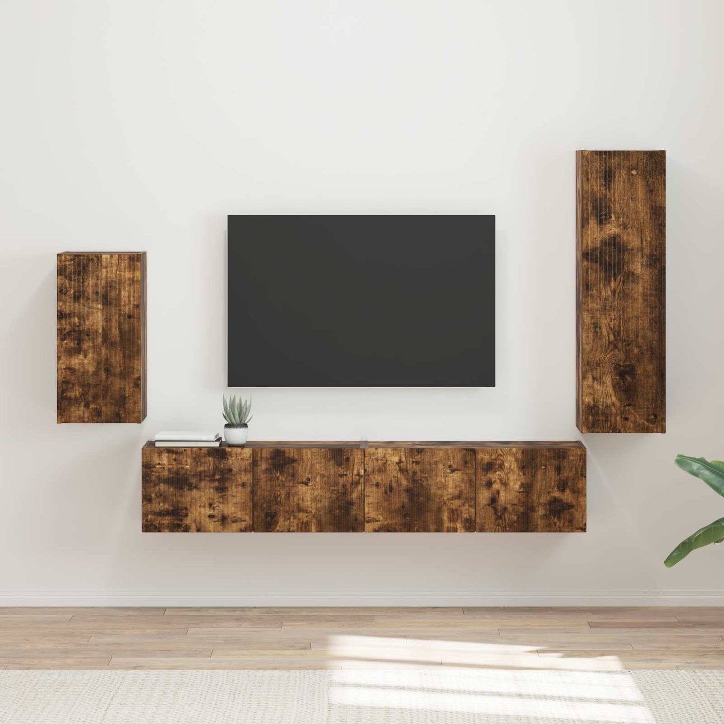 TV Cabinet Set Wall-mounted 4 pcs Smoked Oak Engineered Wood