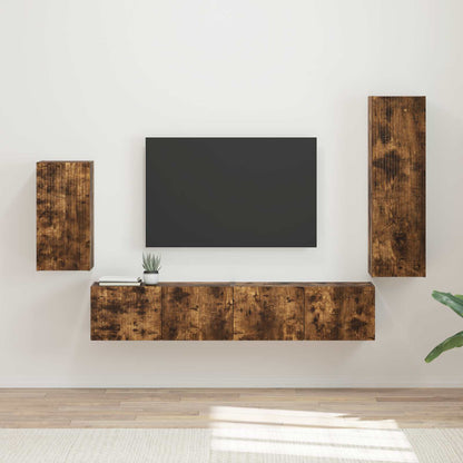 TV Cabinet Set Wall-mounted 4 pcs Smoked Oak Engineered Wood