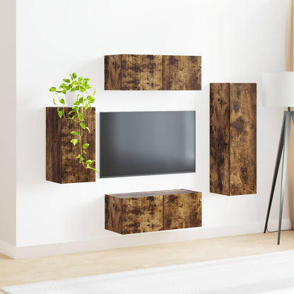 TV Cabinet Set Wall-mounted 4 pcs Smoked Oak Engineered Wood