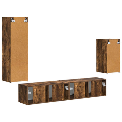 TV Cabinet Set Wall-mounted 4 pcs Smoked Oak Engineered Wood