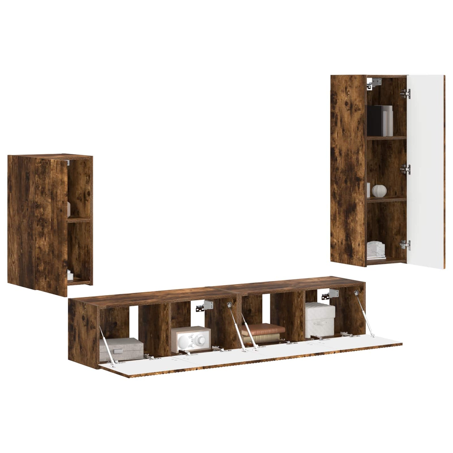 TV Cabinet Set Wall-mounted 4 pcs Smoked Oak Engineered Wood
