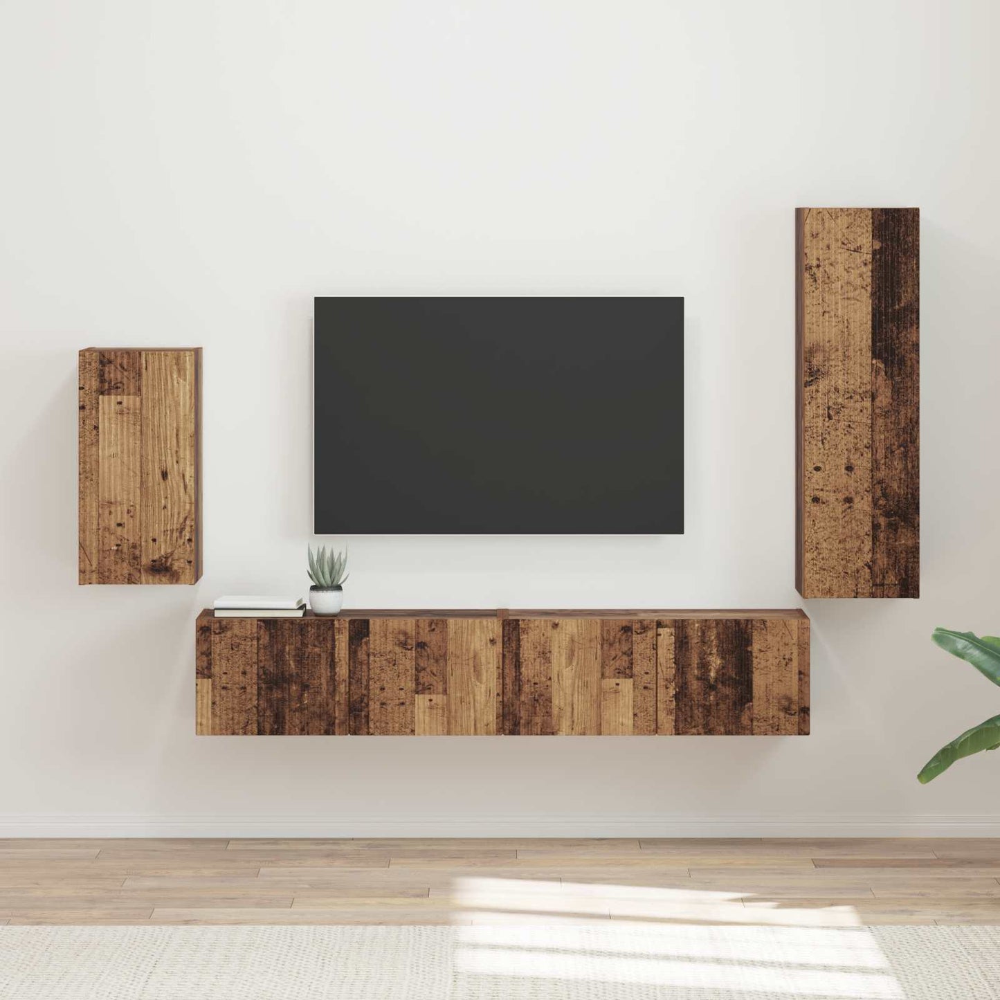 TV Cabinet Set Wall-mounted 4 pcs Old Wood Engineered Wood